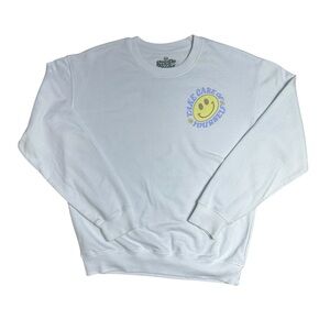 Goodie Two Sleeves White Take Care of Yourself Crewneck Pullover Womens M